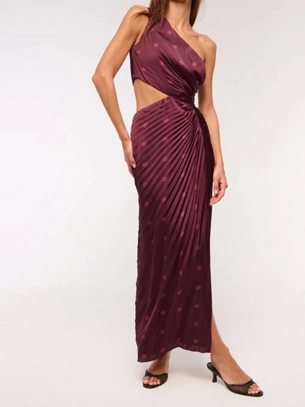 Abercrombie & Fitch Sz M The Giselle Pleated One-Shoulder Cutout Maxi Dress NWOT